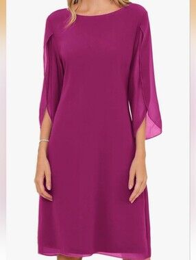 Alyx Limited Magenta Split Flutter Sleeve Chiffon Cocktail Dress  12  NWT